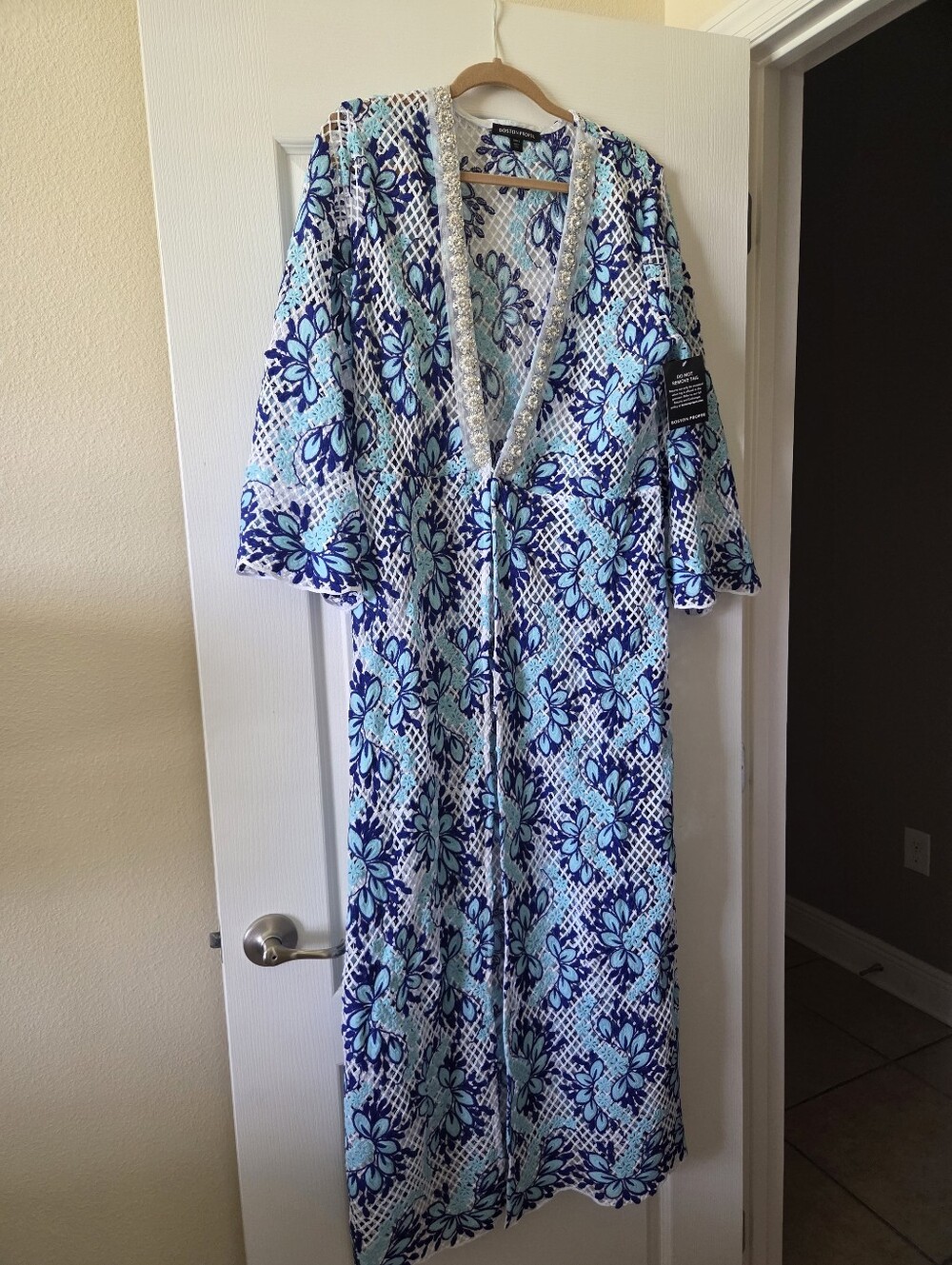 Boston Proper Beach Cover-up Women's Size L NWT Blue and White